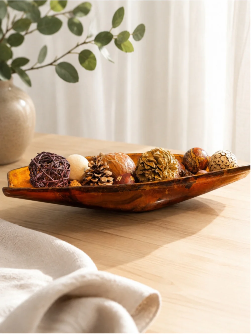 Decorative Canoe-Style Tray / Centerpiece – 21” Long x 7” Wide